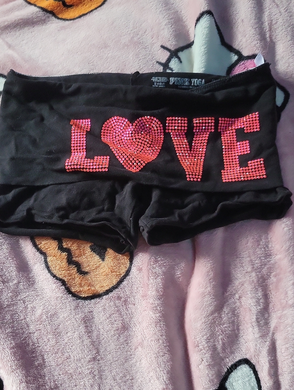 PINK Victoria's Secret Black Lounge Shorts with Pink Crystal LOVE